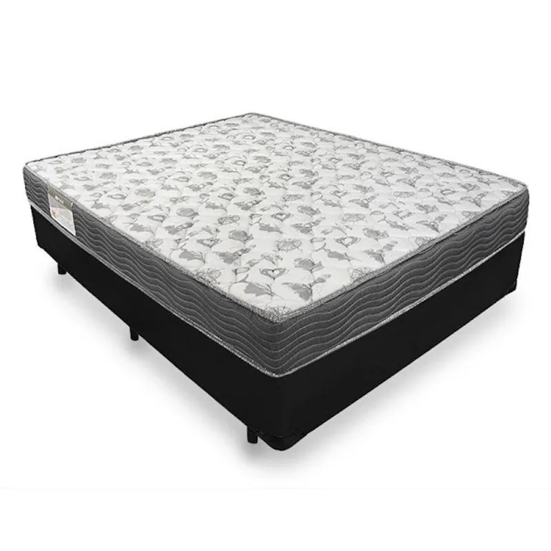 Cama Box Viúva Corino Preto + Colchão Ortobom de Espuma D33 Iso 100 (128x188x18)