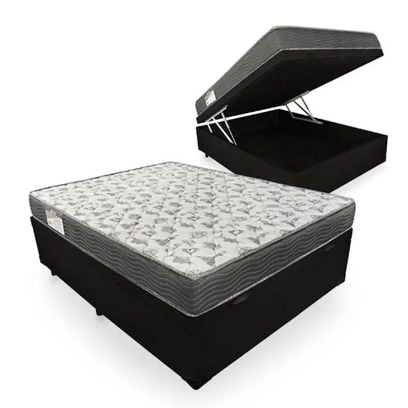 Cama Box c/ Baú Casal Corino Preto + Colchão Ortobom de Espuma D33 Iso 100