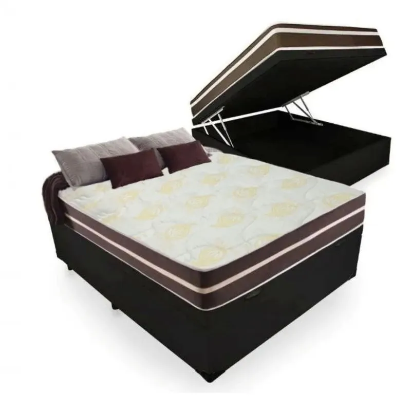 Cama Box Baú Viúva + Colchão de Molas Ensacadas Classic Brow Firme para 120 kilos 128x188x64