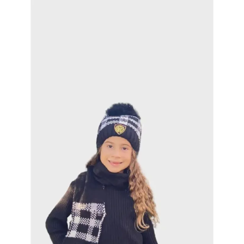 Kit touca gorro e cachecol infantil inverno lã tricot quente