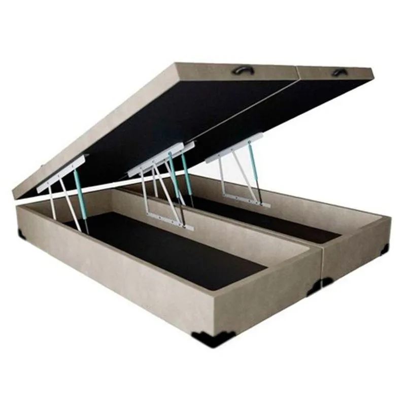 Cama Box Baú Blindado King Bipartido King Design Suede Bege 193x203x41