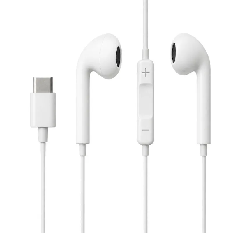 Fone de Ouvido com Fio USB-C MDM Design Clean Classic com Microfone Isolamento de Ruido Branco