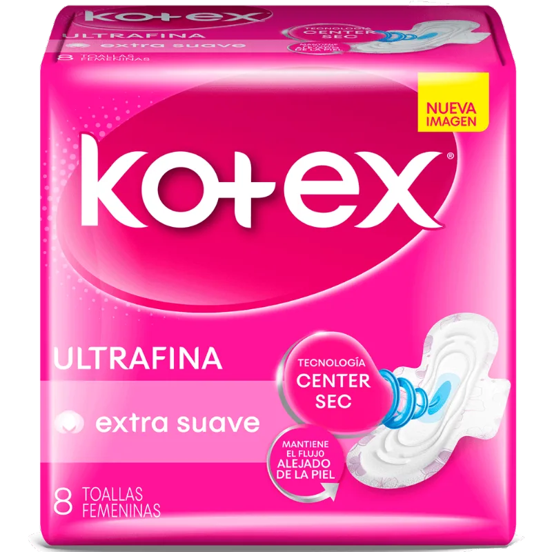 Toallas Higiénicas Kotex Ultra Fina Tela Suave con Alas 8 un.