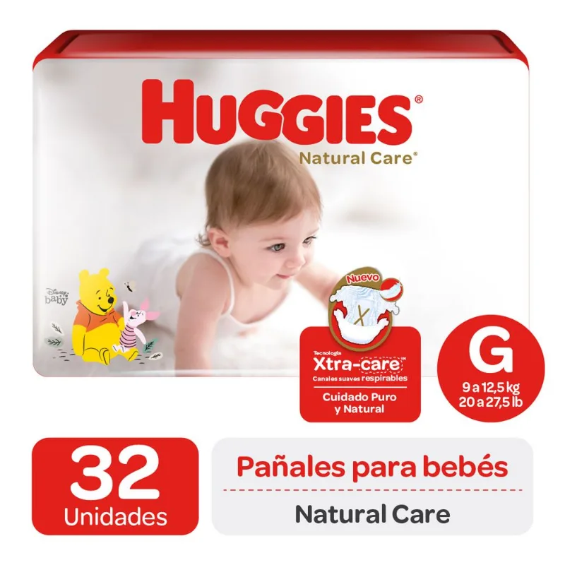Pañales Huggies Natural Care Talla G 32 un.