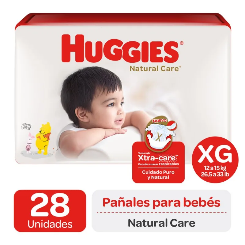 Pañales Huggies Natural Care Talla Xg 28 un.