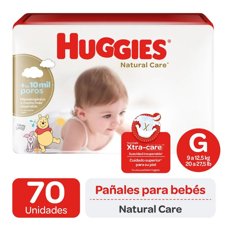 Pañales Huggies Natural Care Talla G 70 un.
