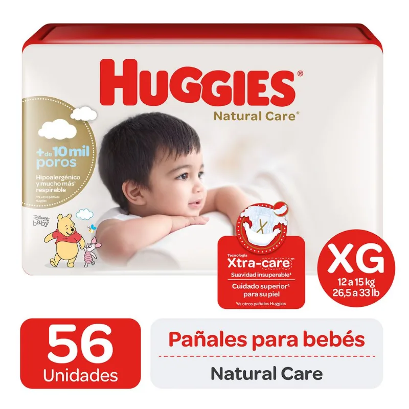 Pañales Huggies Natural Care Talla XG 56 un.