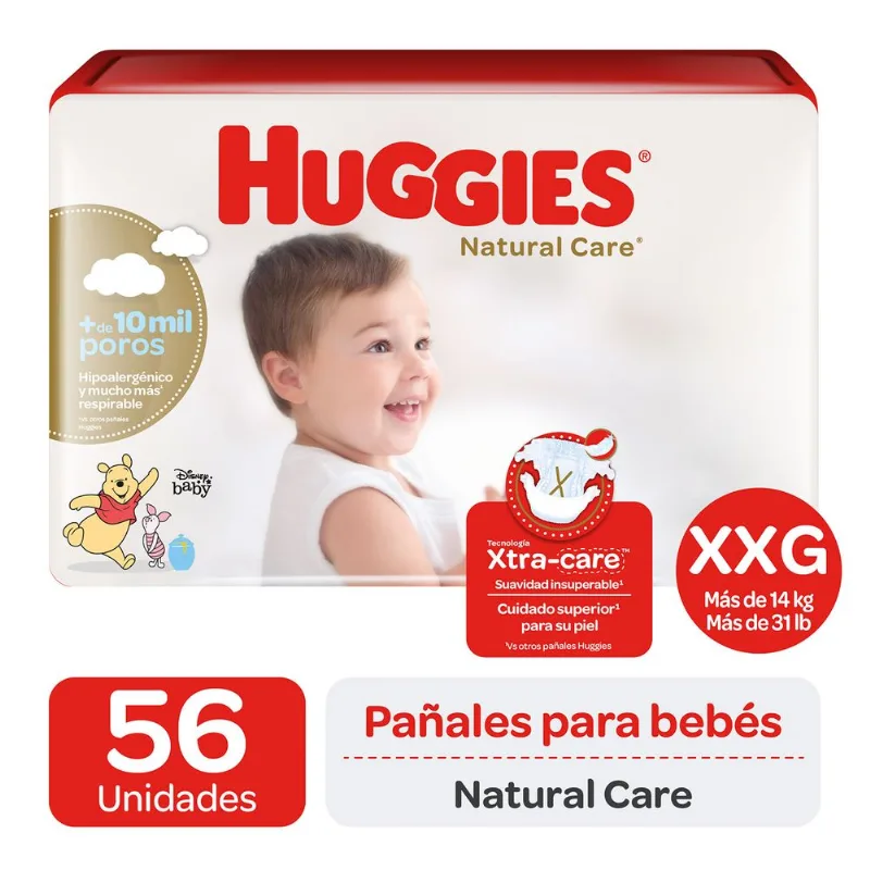 Pañales Huggies Natural Care Talla XXG 56 un.