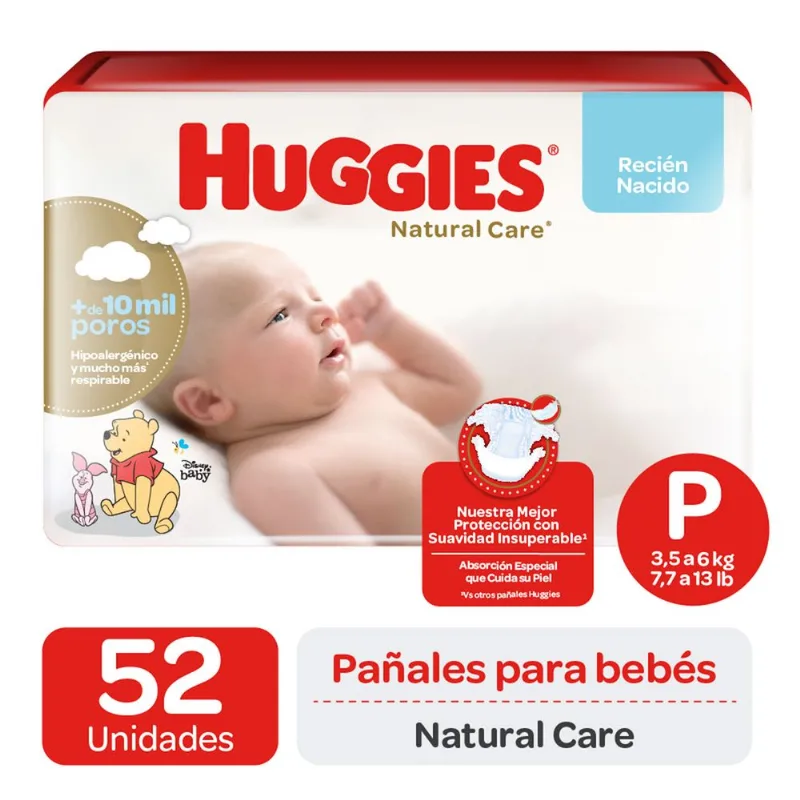 Pañales Huggies Natural Care Talla P 52 un.