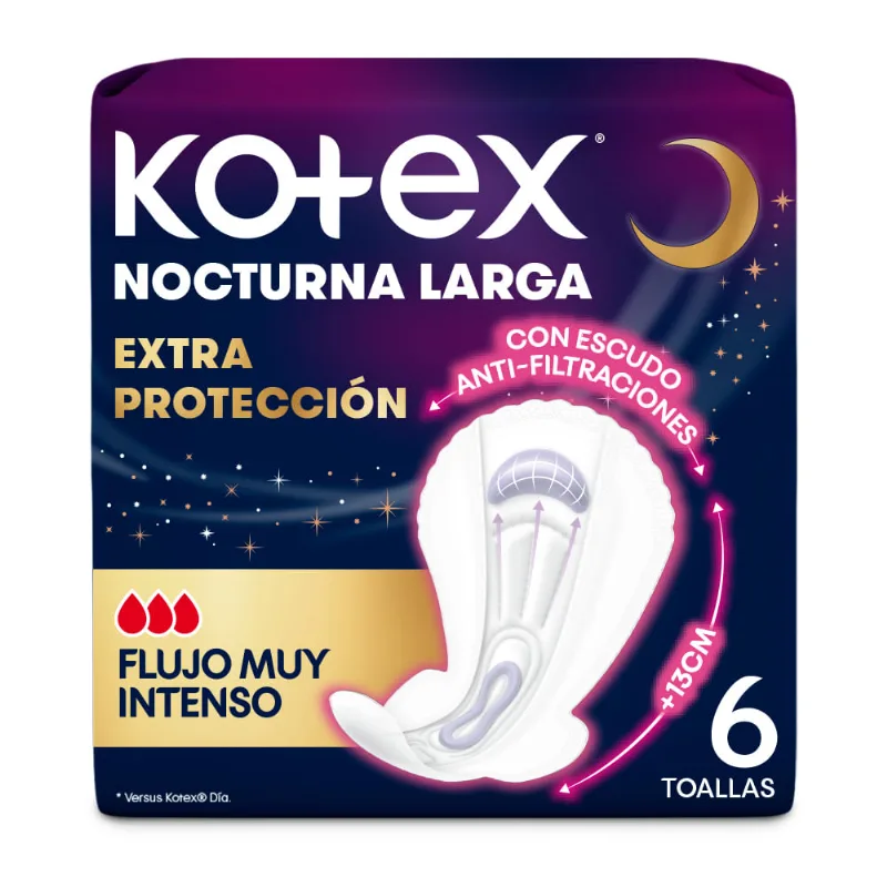 Toallas Femeninas Kotex Nocturnas Largas x 6 un