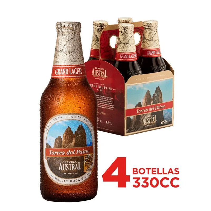 Pack 4 un. Cerveza Austral Torres del Paine Lager 6.1° 330 cc
