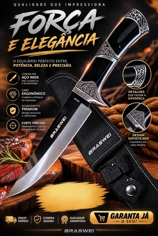 Faca para Churrasco Braswei 31,5cm em aço inox