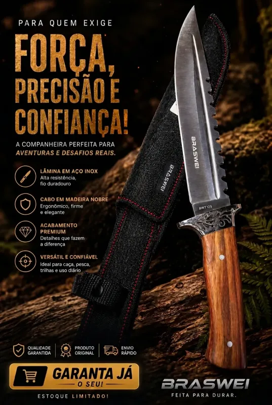 Faca para Churrasco Braswei 36cm em aço inox