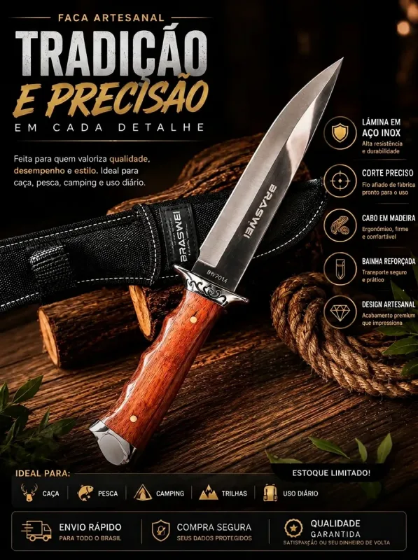 Faca para Churrasco Braswei 31cm em aço inox