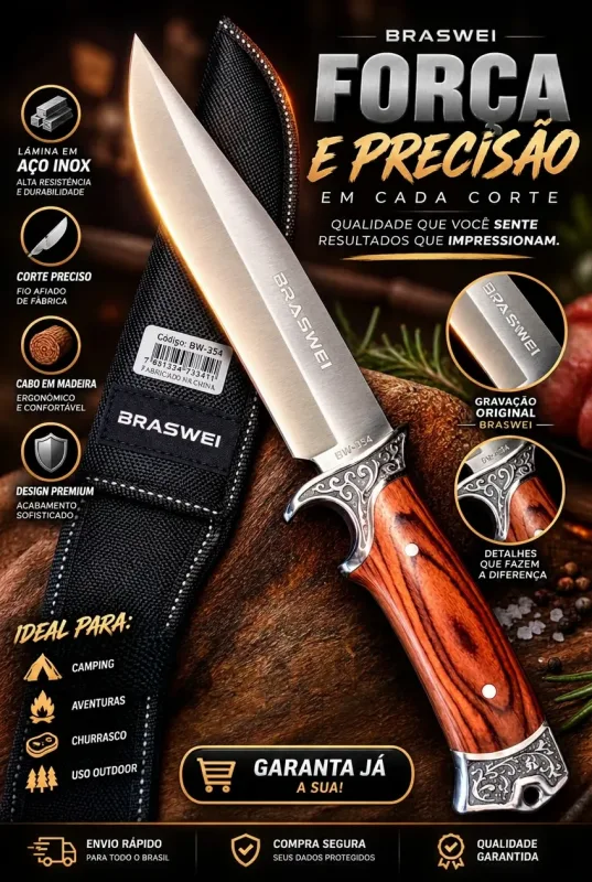 Faca para Churrasco Braswei 33cm em aço inox