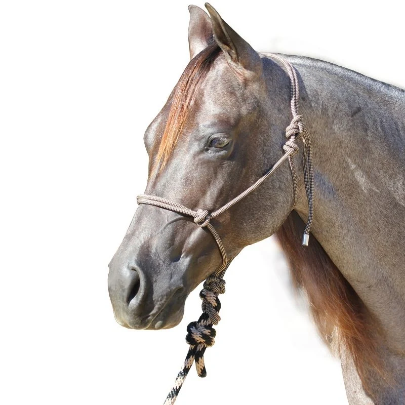 Professionals Choice Rope Halter with Lead Black/Tan / Horse Average (800-1100lbs)