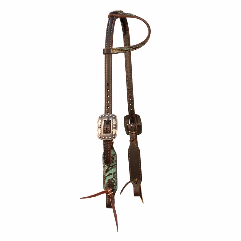 Professionals Choice 1-Ear 5/8" Taper Headstall Copper/Emerald / Horse