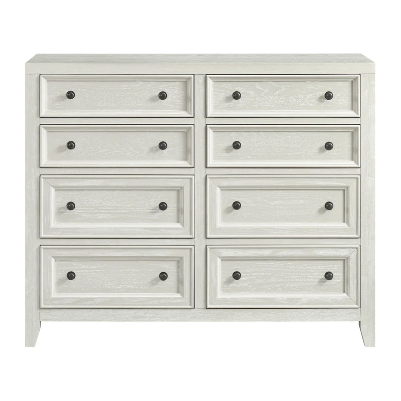 8 Drawer Dresser With Framed Fronts And Smooth Metal Glides White