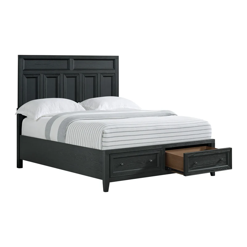 Storage Bed With Panel Headboard And Spacious Footboard Drawers Black / Queen