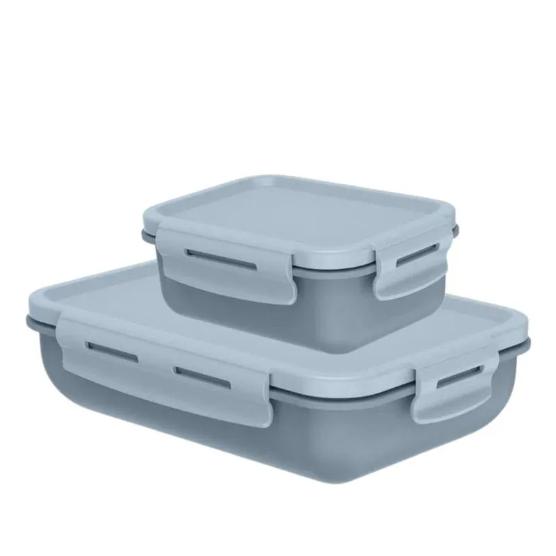 Kit 2 Marmitas Hermética Pote Alimentos Lancheira - Azul