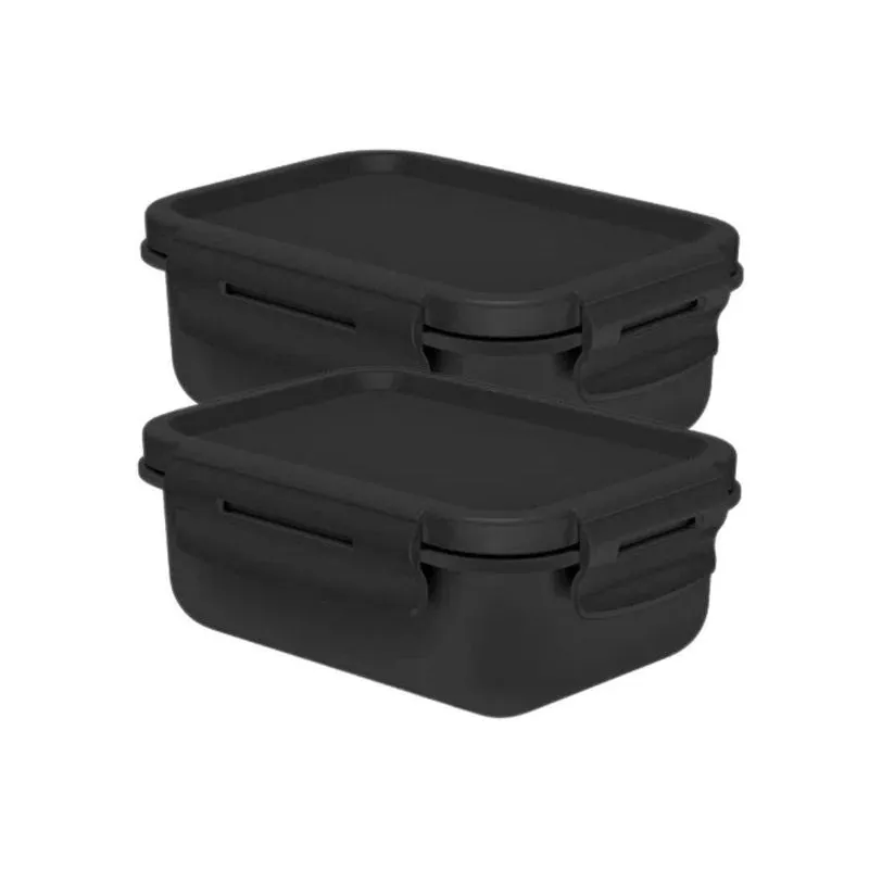 Kit 2 Marmitas Hermética Pote Alimentos 380Ml Ou - Preto