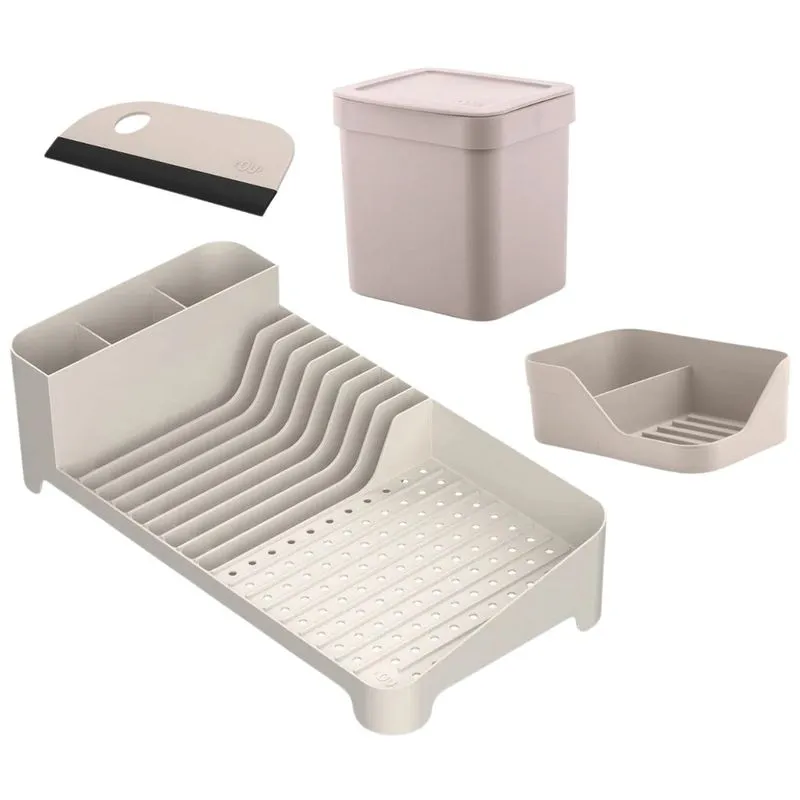 Kit Organizador de Pia Bancada Cozinha 4pcs Escorredor Louças Porta Detergente Lixeira e Rodinho Ou