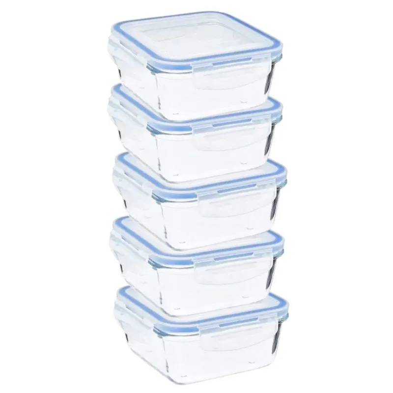 Kit 5 Potes Hermético de Vidro Borossilicato Marmita 740ml Vasilha Alimentos