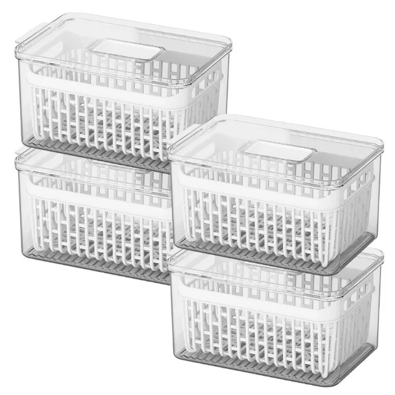 Kit 4 Organizadores Geladeira 3,2l Tampa Cesto Escorredor