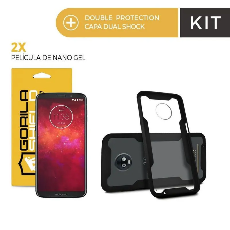 Kit Capa Dual Shock e Película de Nano Gel Dupla para Moto Z3 Play - Gorila Shield