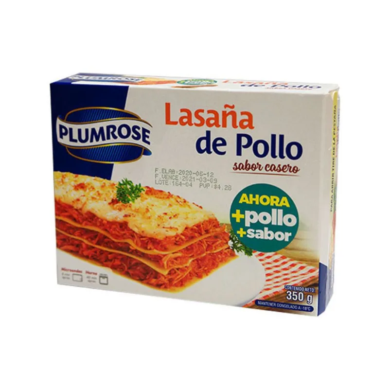 Lasaña De Pollo Plumrose 350 Gr