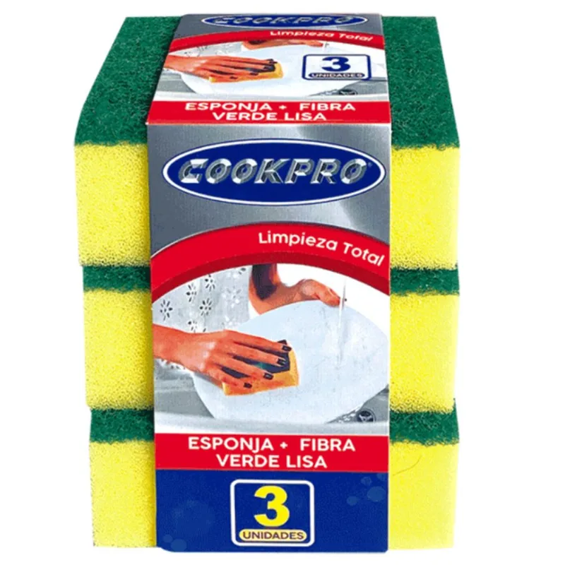 Esponja Fibra Verde Cookpro Lisa X 3Un.