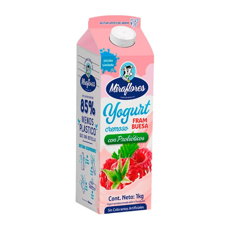 Yogurt Cremoso Sabor Frambuesa Carton Miraflores 1Kg
