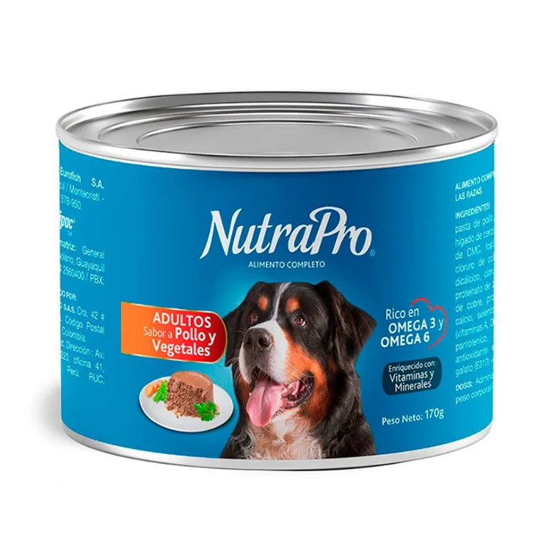 Comida Para Perro Adulto Sabor A Pollo Y Vegetales Nutrapro En Lata 170 gr