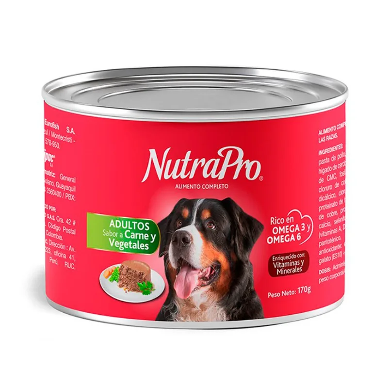 Comida Para Perro Adulto Sabor A Carne Y Vegetales Nutrapro En Lata 170 gr