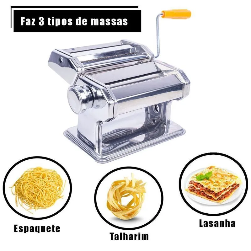 Máquina De Macarrão Lasanha Massa Caseira Manual Em Aço Inox