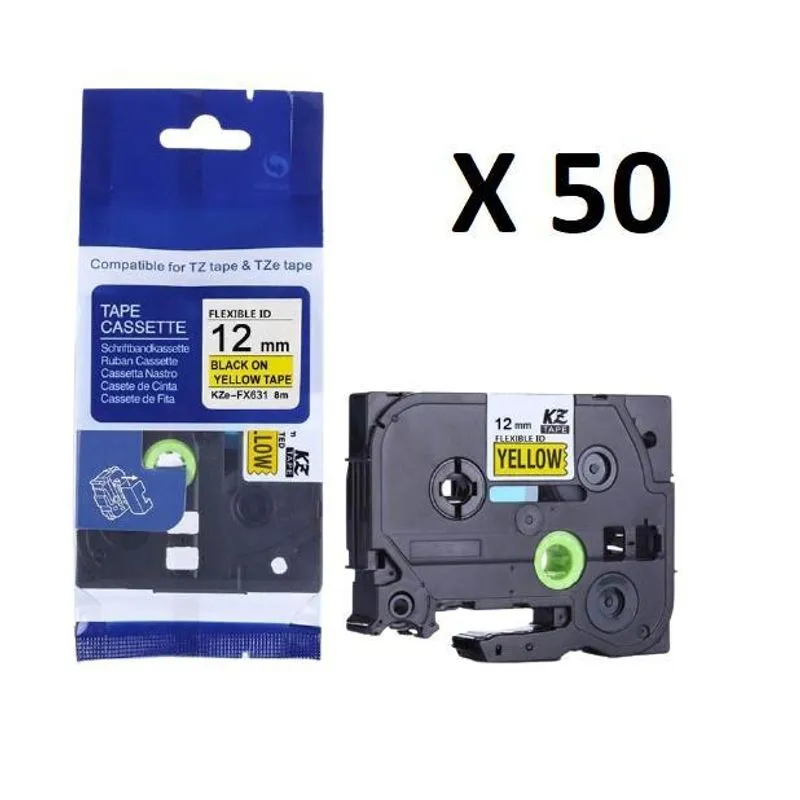 Kit 50 Fitas Flexível Compatível Tze-fx631 Amarela 12mm