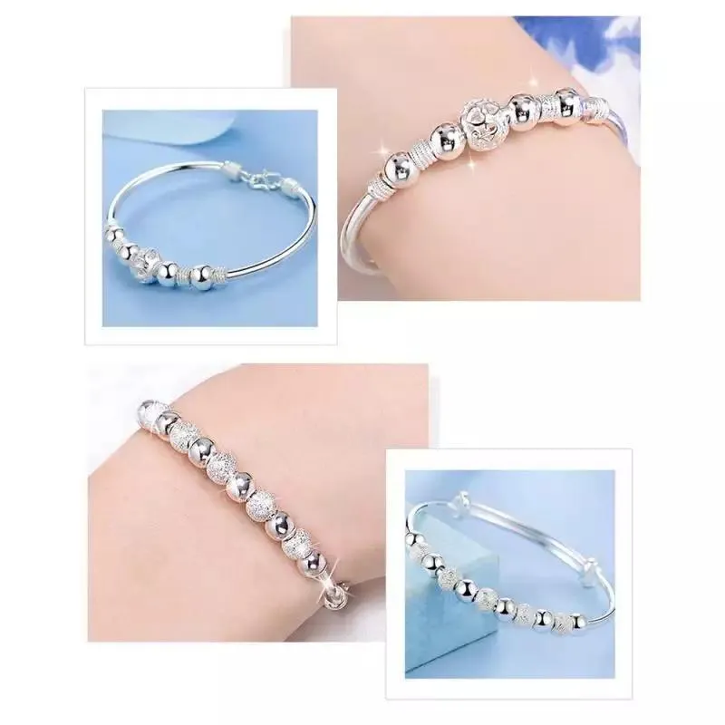 Pulseira Prateada Delicada Bolinhas Detalhes Brilhante E6445