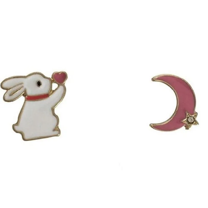 Brinco Dourado Coelho Branco Mini Coração Lua Rosa C6544