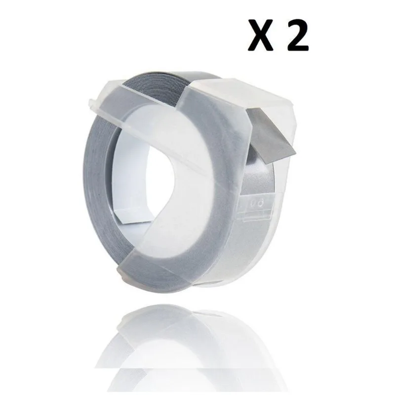 2 Fita Vinil Compatível Dymo Manual 3d925 Prata 9mm