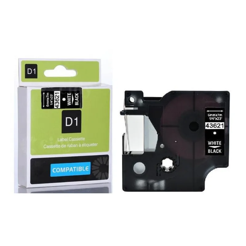 Fita Compatível Dymo D1 43621 Preta 6mm