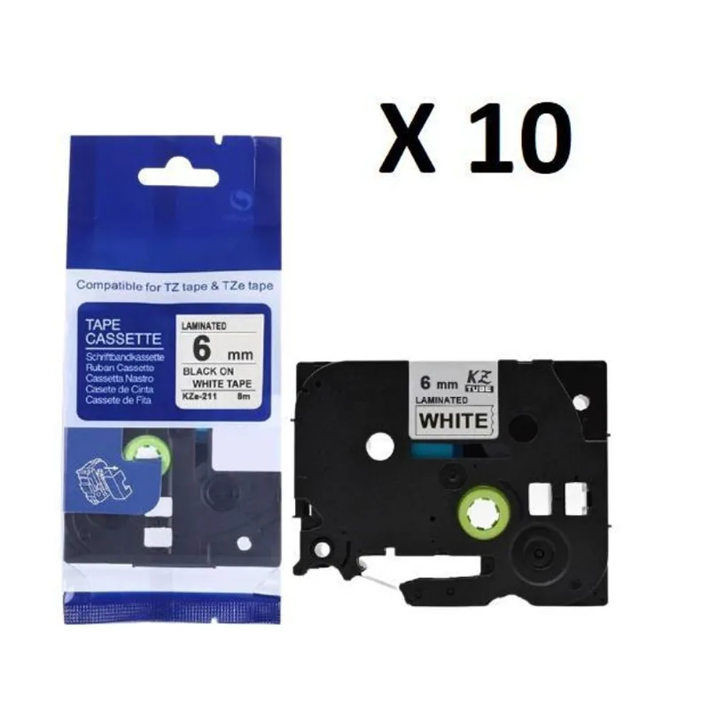 Kit 10 Fitas Compatível Brother Tze-211 Branca 6mm