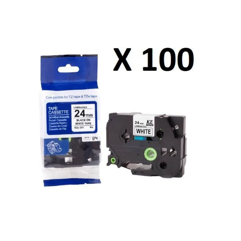 Kit 100 Fitas Compatível Brother Tze-251 Branca 24mm