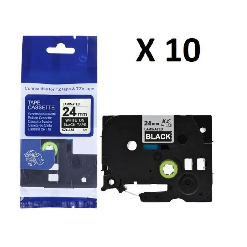 Kit 10 Fitas Compatível Brother Tze-355 Preta 24mm