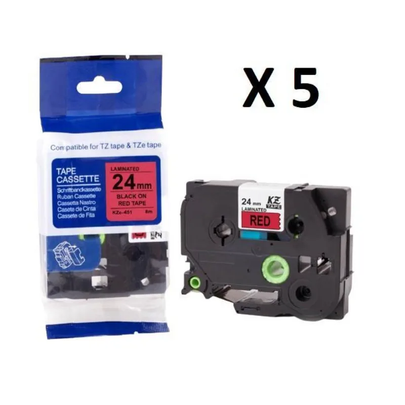 Kit 5 Fitas Compatível Brother Tze-451 Vermelha 24mm