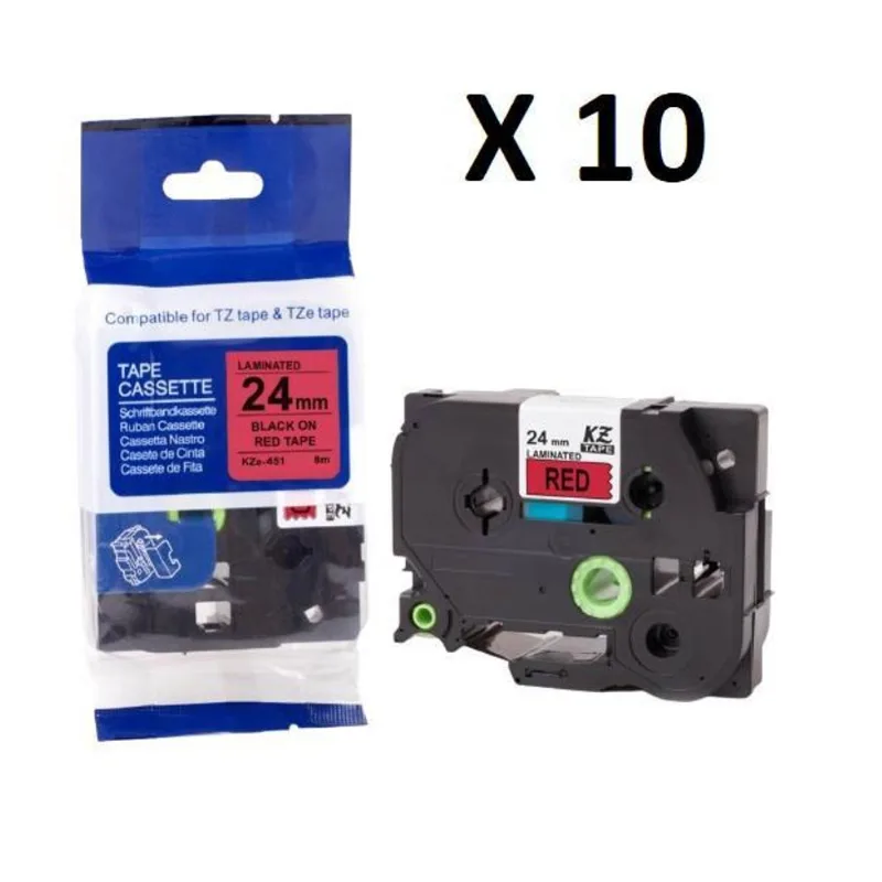 Kit 10 Fitas Compatível Brother Tze-451 Vermelha 24mm