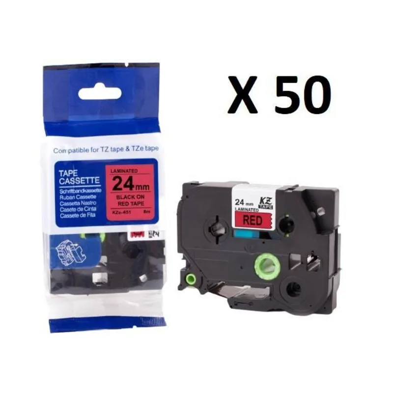Kit 50 Fitas Compatível Brother Tze-451 Vermelha 24mm