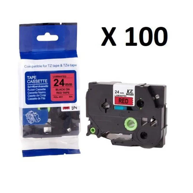 Kit 100 Fitas Compatível Brother Tze-451 Vermelha 24mm