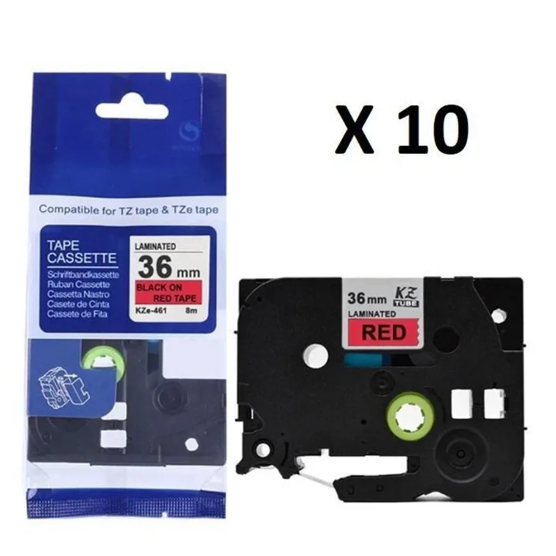 Kit 10 Fitas Compatível Brother Tze-461 Vermelha 36mm