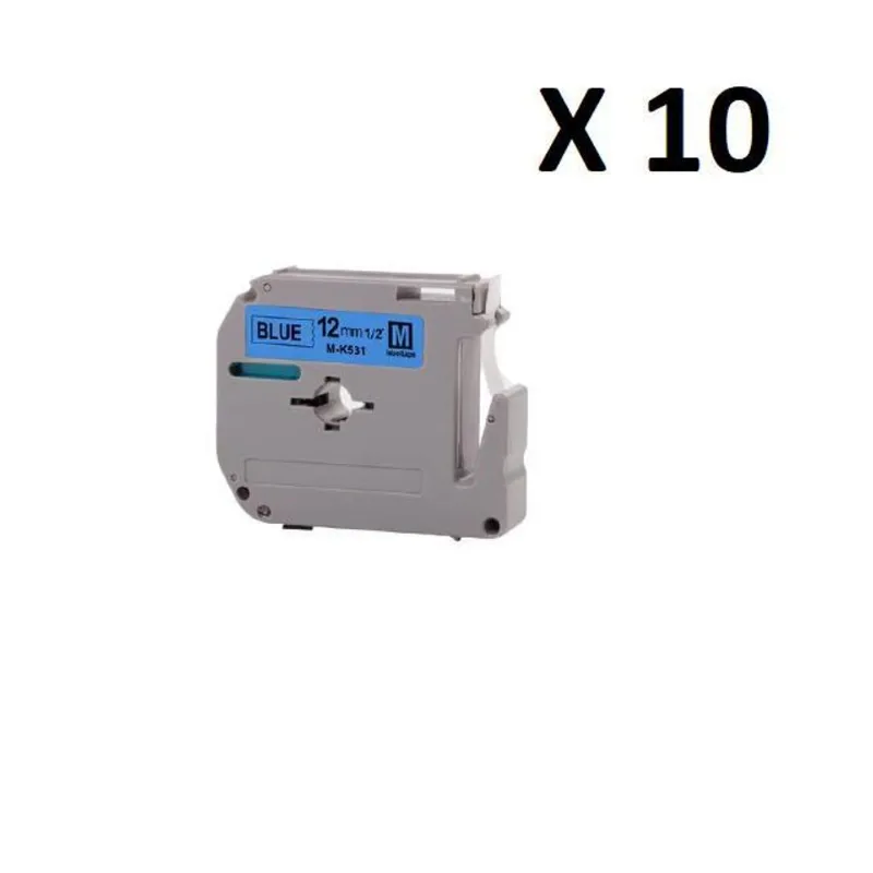 Kit 10 Fitas Compatível Brother M-k531 Azul Letra Preta 12mm
