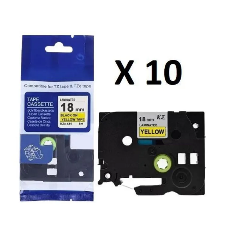 Kit 10 Fitas Compatível Brother Tze-641 Amarela 18mm
